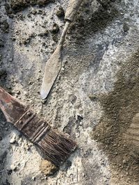 High angle view of tire tracks on wall