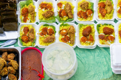 High angle view of food on table