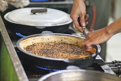 High angle of person preparing food at restaurant