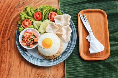 High angle view of food on table