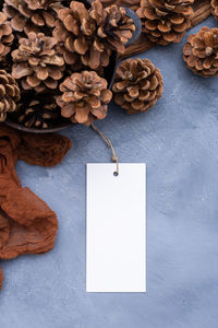 High angle view of white roses on table