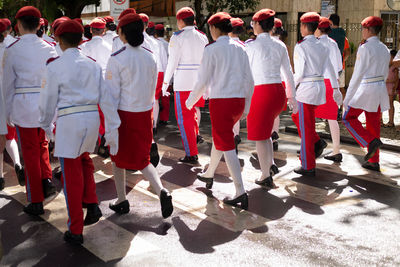 Military school students parade in the street during a tribute to brazilian independence day 