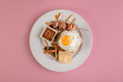 High angle view of breakfast served in plate