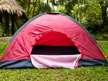 View of tent in field