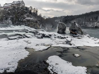 Scenic view of frozen river against sky