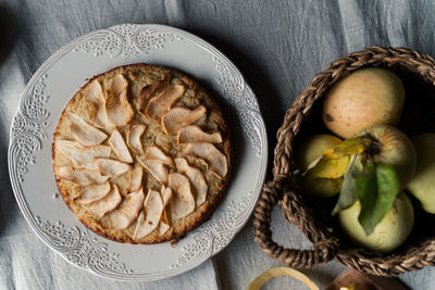 Beautiful homemade apple pie. close-up of beautiful serving food on table
