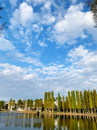 Scenic view of lake against cloudy sky