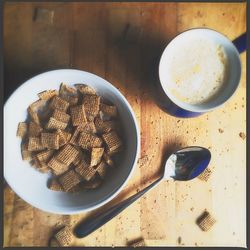 High angle view of breakfast on table