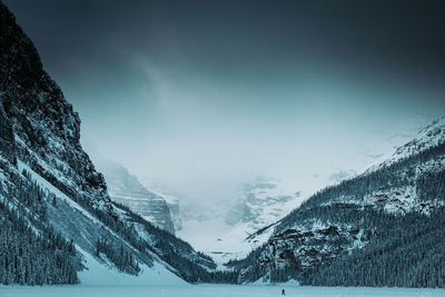 Scenic view of snow covered mountains against sky