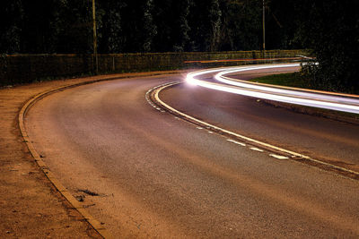 Light trails on road at night