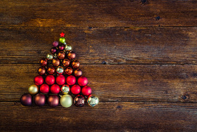 Directly above shot of christmas decorations on table