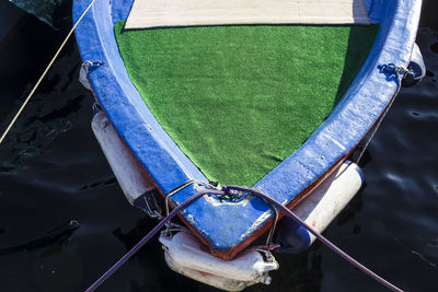 High angle view of boats moored in water