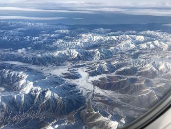 Aerial view of snow covered landscape