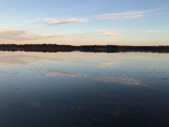 Scenic view of lake against sky at sunset