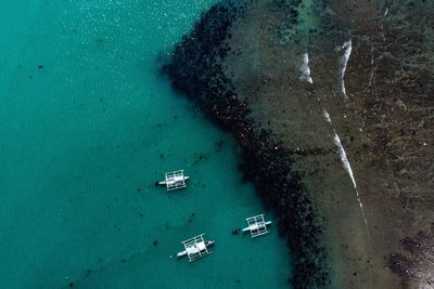 High angle view of ship in sea