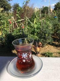 Close-up of drink in glass on table