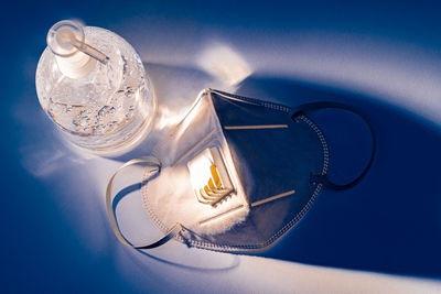 High angle view of illuminated lamp on table