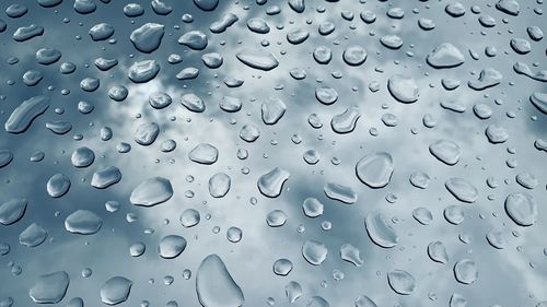 Full frame shot of raindrops on glass window