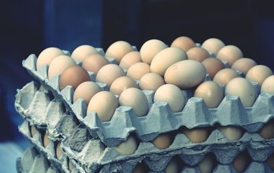 Close-up of eggs in carton