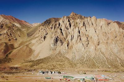 Panoramic view of desert against clear sky