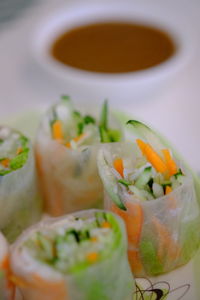 Close-up of drink served on plate