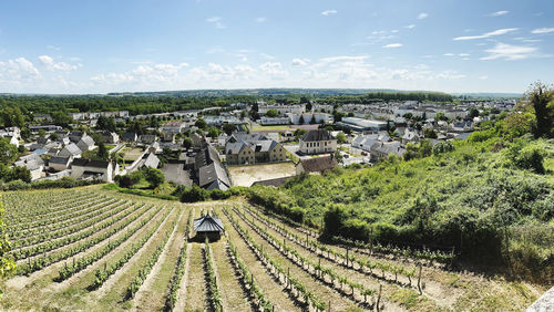 High angle view of townscape against sky