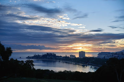 Scenic view of river against sky during sunset