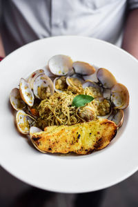 Close-up of clams served in plate