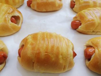 High angle view of bread in plate on table