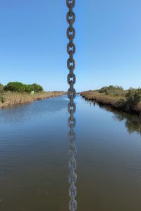 Scenic view of lake against clear blue sky