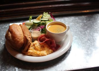 Close-up of breakfast on table