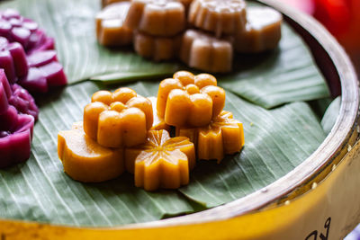 High angle view of dessert on table