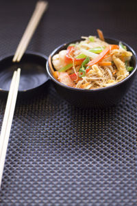 High angle view of meal served in bowl