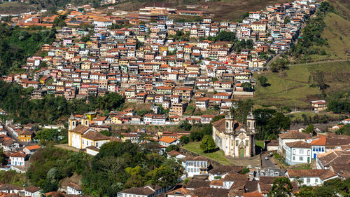 High angle view of buildings in town