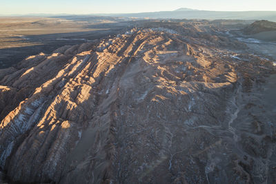 Environment geysers of "el tatio" at sunrise from aerial view