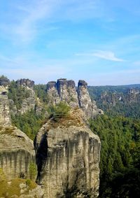 Rock formations on landscape against sky