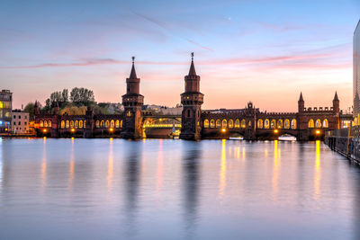 The beautiful oberbaubruecke over the river spree in berlin at sunset