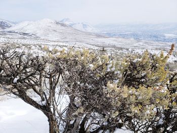 Scenic view of snow covered mountain against sky