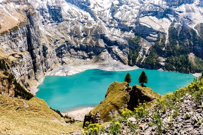 Scenic view of lake and mountains