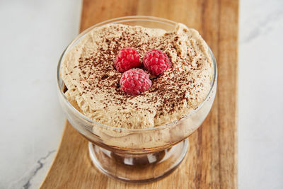 High angle view of dessert on table