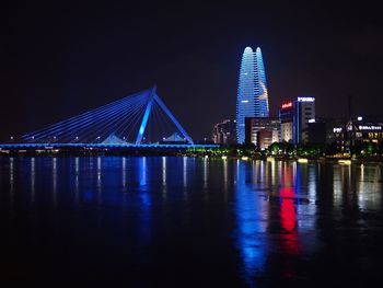 Illuminated buildings at waterfront