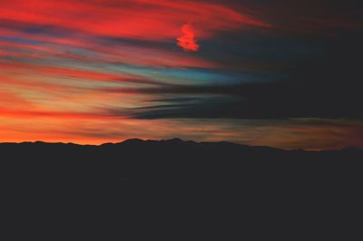 Scenic view of silhouette mountains against sky at sunset