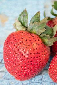 Close-up of strawberries on table