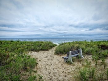 Scenic view of sea against cloudy sky