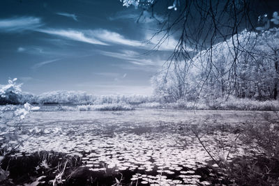 Scenic view of lake against sky during winter