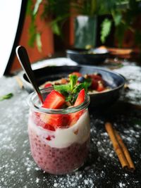 Close-up of breakfast served on table