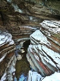 Snow covered rock formation