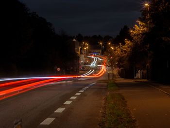 Light trails on road at night