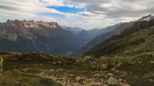 Scenic view of mountains against sky