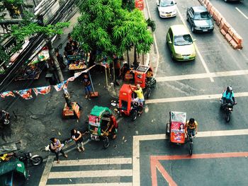 High angle view of vehicles on road